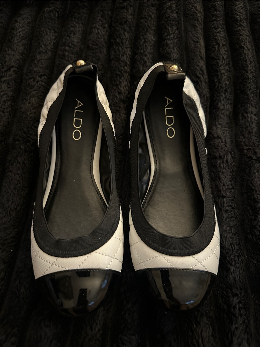 ALDO Black and White Quilted Cap-Toe Ballet Flats